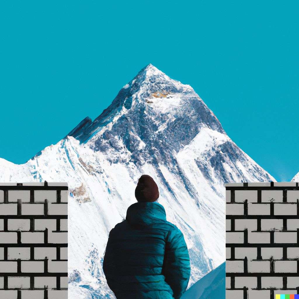 someone gazing at Mount Everest, geometric